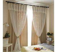 EXQULEG Rideaux occultants double couche pour fille - Motif étoiles - Style princesse - Pour salon, chambre à coucher - Chambre d'enfant - Beige - 240 x 132 cm (H x l)