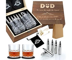 EXREIZST Coffret Whisky 2 Verres + 6 Pierres Acier, Cadeau Homme Papa