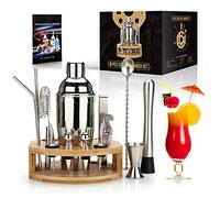 exreizst Ensemble de Shaker à Cocktail de 25 oz, 16 pièces Kit de Barman de mixologie avec Support en Bambou - Kit de Barman Professionnel - Ensemble d'outils de Bar à Domicile pour Boire
