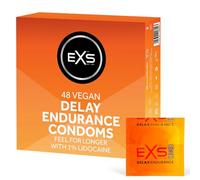 EXS Delay Préservatifs Retardants Taille Standard - Paquet de 48 | Latex premium lubrifié, retardant à la lidocaïne, réservoir, vegan PETA, marquage CE.
