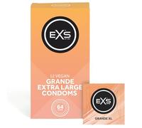Préservatifs EXS Grande 64 mm XL (boîte de 12) Préservatifs en latex haut de gamme, grande taille, pour hommes, avec lubrifiant non spermicide, paroi droite et réservoir, conservation de 3 ans