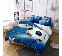 EXSANLIEAY Football Parure de lit 3 Pieces 200x220 cm Bleu Housse de Couette Inclut 1 Microfibre Housse de Couette + 2 Taies d'oreiller 65x65 cm (Non Inclus I'oreiller, la Couette)