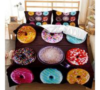 EXSANLIEAY Housse de Couette 140x200 cm Donut Parure de Lit Imprimé 3D avec 2 Taies d'oreiller 65x65cm, Dessert Housses de Couettes Microfibre pour Enfants Ados Adultes