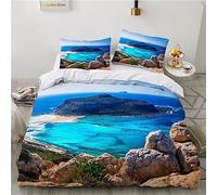 EXSANLIEAY Housse de Couette 160x200 cm La Mer Parure de Lit Imprimé 3D avec 2 Taies d'oreiller 65x65cm, îLes Housses de Couettes Microfibre pour Ados Adultes