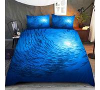 EXSANLIEAY Housse de Couette 160x200 Le Monde sous-Marin - Parure de Lit 1 Personne Motif Poisson, Ensemble de Literie Imprimée en Microfibre Douce avec Fermeture éclair, 2 Taie d'oreiller 65x65 cm