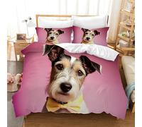 EXSANLIEAY Housse de Couette 200x200 Fox Terrier à Poil Dur - Parure de Lit 2 Personnes Motif Chien, Ensemble de Literie Imprimée en Microfibre Douce avec Fermeture éclair, 1 Taie d'oreiller 65x65 cm