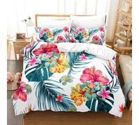 EXSANLIEAY Housse de Couette 220x240 Fleurs - Parure de Lit 2 Personnes Motif Feuilles, Ensemble de Literie en Microfibre Douce avec Fermeture éclair, 2 taies d'oreiller 65x65 cm