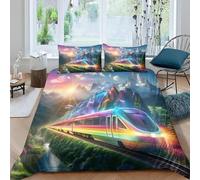 EXSANLIEAY Housse de Couette 220x240 Train Express Parure de Lit 220x240 AdulteCouleur Ensemble de Literie en Microfibre Douce avec Fermeture éclair, 2 Taies d'oreiller 65x65