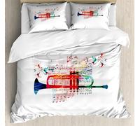EXSANLIEAY Housse de Couette 220x240 Trompette - Parure de Lit 2 Personnes Motif Brun, Ensemble de Literie en Microfibre Douce avec Fermeture éclair, 2 taies d'oreiller 65x65 cm