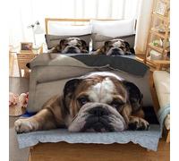 EXSANLIEAY Housse de Couette 240x260 Bulldog Anglais Parure de Lit 240x260 Animal Couvre Lit 2 Personnes 240x260 avec Fermeture Éclair, Housse de Couette et 2 Taie d'oreiller 65x65 cm