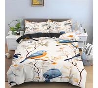 EXSANLIEAY Housse de Couette 90x190 Fleurs Parure de Lit 1 Personne avec 2 Taie d'oreiller 65x65cm avec Fermeture ÉClair, Oiseau Ensembles de Housses de Couette en Microfibre