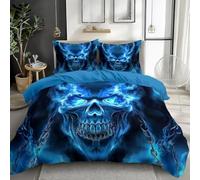 EXSANLIEAY Parure de Lit 220x240 Adulte Squelette Housse de Couette 220x240 Bleu Linge de Lit Doux Respirant Microfibre avec Fermeture À Glissière et 2 Taie d'oreiller 65x65 cm