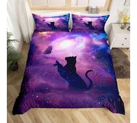 EXSANLIEAY Parure de Lit 90x190 Chat Housse de Couette 135x200 Papillon Housse de Couettes Doux Respirant Microfibre avec Fermeture À Glissière et 2 Taie d'oreiller 65x65 cm