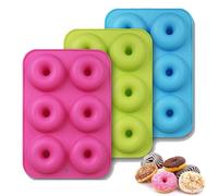 Exsbtay 3 Pièces Moule Donuts Silicone, 6 Cavités Moule Donuts Silicone, Cavités Moule à Beignets, Moule à Beignets en Silicone Antiadhésif, pour Cupcakes, Muffins, Brownies, Pudding