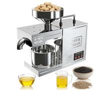 EXSHUING Machine À Presser L'huile Commerciale, Extracteur Automatique En Acier Inoxydable Avec Moteur 820 W Et Puissance De Traitement De 4 À 6 Kg/H, Système De Pressage Double Chaud/Froid