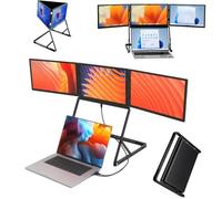 EXSHUING Moniteur Pliable en Trois Parties pour Ordinateur Portable 15,6", Portable Extension Triple Écran, 1920x1080 IPS, 100% Srgb, Temps De Réponse 10 Ms, Doubles Haut-Parleurs Intégrés