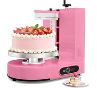 EXSHUING Ponceuse À Glaçage, Étaleuse À Crème Avec Racle Inox 304, Hauteur Réglable 0-20 Cm (0-7,9 Pouces), Plateau Tournant 35 Cm (13,8 Pouces), 60-320 Tr/Min, D'anniversaire 4-12 Pouces(Pink)