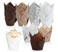 Exsink 200 Pièces Caissette Muffins Papier Tulipe, Caissettes Cupcake Taille standard, Naturel & Non Blanchi, Moule Muffins Papier pour Cuisson Mariage, Anniversaire, Fête