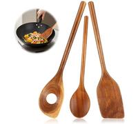 Exsink Ustensiles De Cuisine En Bois Set 3 Pièces, Spatule En Bois Cuillère Et Cuillère À Égoutter, Naturels Antiadhésive Résistant À La Chaleur Durable, For Cuisine Quotidienne