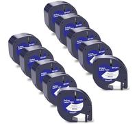 Exsun 10x Rubans D'étiquettes 91201 91221 S0721660 Compatibles avec Dymo Letratag 12mm x 4m pour LT-100H LT-100T LT-110T XR 200B QX-50 Compatibles avec Dymo Letratag XR Noir sur Blanc
