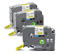 Exsun 3 Pack 11.7mm Heat Shrink Tube Etiquettes Gaine Thermo-Retractable Ruban HSe-631 HSe631 Hs631 Thermorétractable Compatible avec Brother P-touch PT-E500 PT-E500VP PT-E110 PT-E300VP Noir sur Jaune