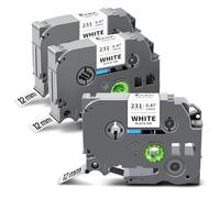 Exsun 3 Pack 12mm Ruban Compatible avec Tz231 TZe-231 Tze231 Tzc231 pour Tze 12mm 0.47 laminated Tape Cassette pour Brother P-touch Etiqueteuse PT-H105 PT-H110LB PT-H107 H100R E110 D410 D210 1000 1280