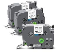 Exsun 3 Pack 18mm Ruban d'étiquettes Compatible pour Brother TZe-241 TZe241 TZc-241 Ruban Laminé pour Brother P-Touch PT-D450VP PT-E500VP PTD600VP PTP750W PT-D400 PT-E300VP PTP900W, Noir sur Blanc