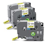 Exsun 3 Pack 8.8mm Heat Shrink Tube Etiquettes Gaine Thermo-Retractable Ruban HSe-621 HSe621 Hs621 Thermorétractable Compatible avec Brother P-touch PT-E110 PT-E300VP PT-E500 PT-E500VP Noir sur Jaune