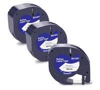 Exsun 3 Rubans D'étiquettes 91221 91201 S0721660 Compatibles avec Dymo Letratag 12 mm x 4 m pour LT-100H LT-100T XR 200B QX-50 Compatibles avec Dymo Letratag XR Noir sur Transparent Blanc