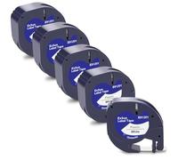 Exsun 5x Rubans D'étiquettes91201 91221 S0721660 Compatibles avec Dymo Letratag 12mm x 4m pour LT-100H LT-100T XR 200B QX-50 Compatibles avec Dymo Letratag XR Noir sur Blanc