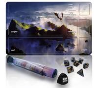 Extalas MTG Playmat TCG Playmat - Avec tube de rangement et 7 dés de qualité d'expérience et verrouillage des bords, tapis imperméable et antidérapant (tapis de jeu avec zones, 2 dragons volants)