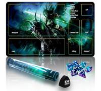Extalas MTG Tapis de jeu TCG - Comprend un tube de rangement et 7 dés - Expérience de qualité supérieure et tapis antidérapant avec verrouillage des bords (tapis de jeu avec zones, héros 2-A sur un