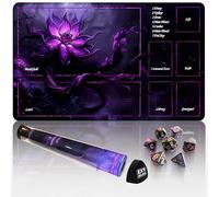 Extalas MTG Tapis de jeu TCG - Comprend un tube de rangement et 7 dés - Expérience de qualité supérieure et tapis antidérapant avec verrouillage des bords (tapis de jeu avec zones, lotus violet)