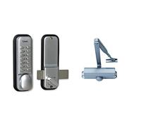 Extel - Verrou de porte Weca - fixation en applique, verrou autonome sur porte entre 33 et 60 cm & Bricard 6100107 Ferme-Porte à bras compas force 2 à 4 (80kg), Technologie Pignon Crémaillère, Argent