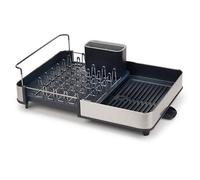 Joseph Joseph Séchoir à Vaisselle Extensible en Acier avec Compartiment à Couverts Amovible, Bec D'Égouttage Pivotant - Gris/Acier