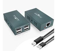 Extendeur USB 2.0 sur Ethernet RJ45, USB Extender Cat 5e/6/7 jusqu'à 50M | USB avec 4 Hubs, Transmission USB via Câble Réseau, Compatible Windows, MacOS et Linux, pour Bureau, Usine et Gestion