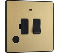 Extendeur Wi-Fi Evolve BG Electrical, interrupteur double avec port de chargement USB, 13 A, laiton satiné