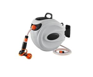 Extenseur de tubes, Enrouleur De Tuyau Rétractable 82 Pieds X 1/2 Pouces, Support Pivotant À 180 °, D'eau Jardin Mural Avec Buse 9 Motifs