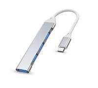 Extenseur USB, concentrateur USB, adaptateur USB 4 ports, adaptateur USB de type C vers USB 3.0, répartiteur USB-C ultra fin, compatible avec Windows, MacBook Pro/Air, argent chromé