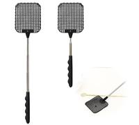 Extensible à Mouche, 2 Pièces Tapette à Mouches, Tapetteà Mouche Main, Portable Tapettes Anti Moustique pour Insectes, Tapetteà Mouche Telescopique avec Poignée Télescopique en Acier Inoxydable, Noir