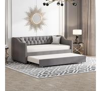 Extensible Canapé Lit 90x200cm,Lit CanapéMultifonctionnel avec Gigogne,Cadre de Bed Rembourré 2 Place,Sommier à Lattes,Style Moderne,Velours, Gris