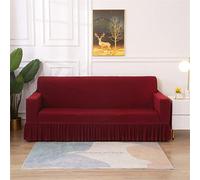 Extensible Housse De Canapé pour 1 2 3 4 Coussin, Lisse Housse Canape pour La Fonction De Salon Couverture De Canapé Tissu en Soie De Lait avec Fond élastique -vin Rouge-3 Places (190-230cm)