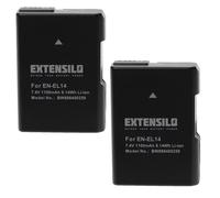 EXTENSILO 2x Batteries remplacement pour Nikon EN-EL14 pour appareil photo, reflex numérique (1100mAh, 7,4V, Li-ion) avec puce