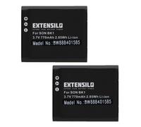 EXTENSILO 2x Batteries remplacement pour Sony NP-BK1, NP-FK1 pour caméra vidéo caméscope (770mAh, 3,7V, Li-ion)