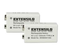 EXTENSILO 2X Piles Bloc Batterie 9V pour Divers appareils (1Ah, 9V, Li-ION) | prête à l'emploi, avec USB-C