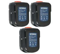 EXTENSILO 3x Batteries compatible avec Black & Decker EPC12CA, EPC12CABK, EPC12 H1, EPC128 V outil électrique (3300 mAh, NiMH, 12 V)