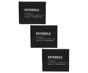 EXTENSILO 3X Batteries Compatible avec Canon IXUS 140, 145, 150, 155, 160, 165, 147, 157 Appareil Photo, Reflex numérique (600mAh, 3,7V, Li-ION)