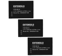EXTENSILO 3x Batteries compatible avec Canon PowerShot SD700, SD800, SD900, SD900Ti, S100 appareil photo, reflex numérique (1100mAh, 3,7V, Li-ion)