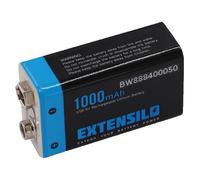 EXTENSILO Pile bloc batterie 9V pour divers appareils (1000mAh, 9V, Li-ion), prête à l'emploi, avec port micro-USB