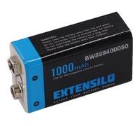 EXTENSILO Pile bloc batterie 9V pour divers appareils (1Ah 9V Li-polymère) prête à l'emploi avec micro-USB